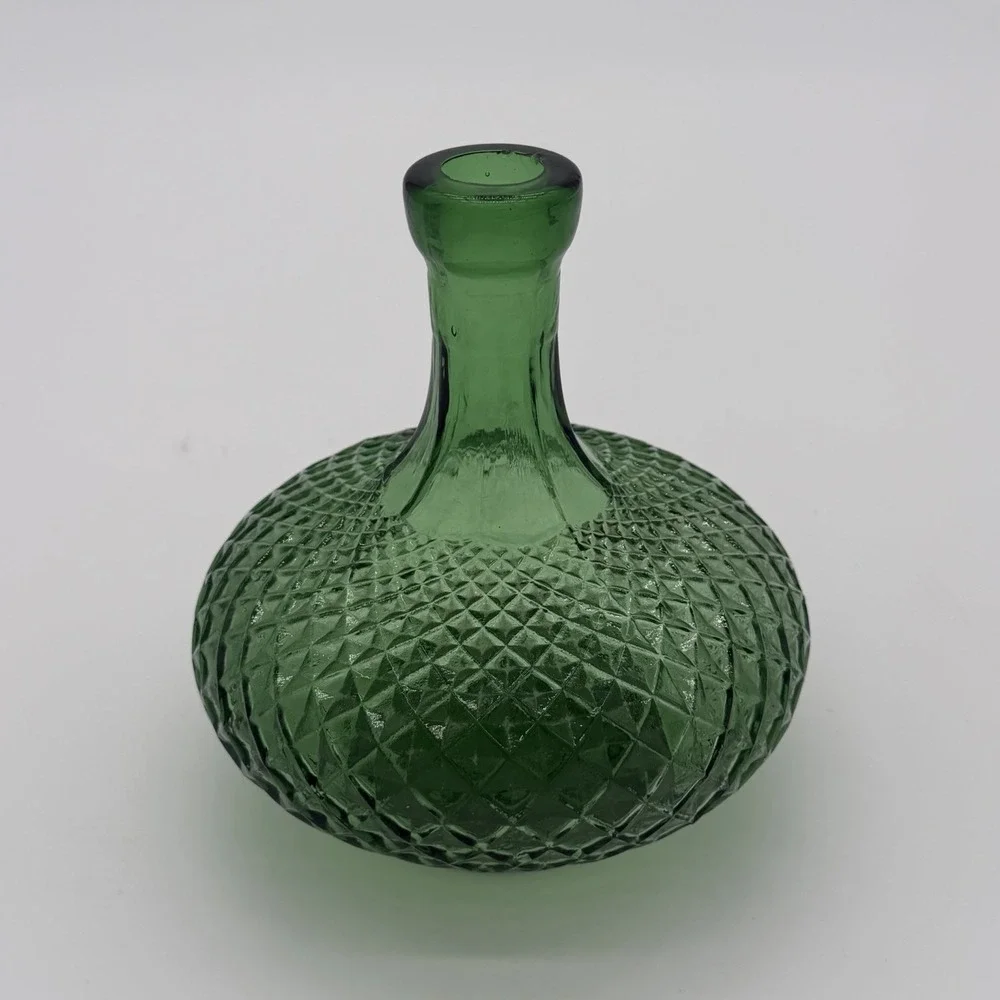 1960s Diamond Cut Pattern Italian Empoli Decanter Bottle Emerald Italy No Top